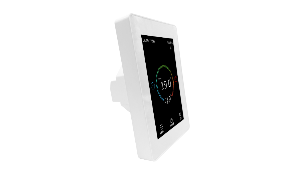 HWTS1 thermostat shown in portrait modes